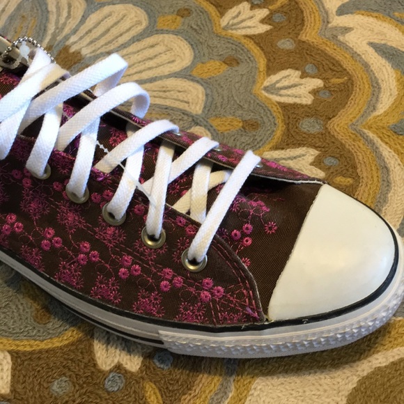 Converse Shoes - New brown pink embordered converse shoes Vintage